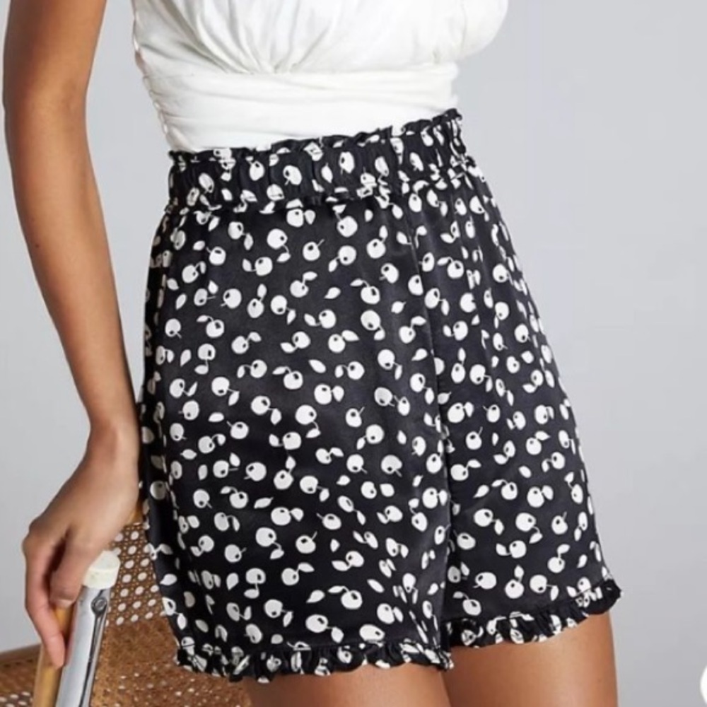 Anthropologie Maeve Cherry Black Ruffle Shorts
